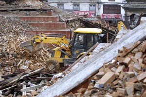 A JCB backhoe is pictured at work in the earthquake disaster area in Kathmandu, Nepal. Photo: JCB