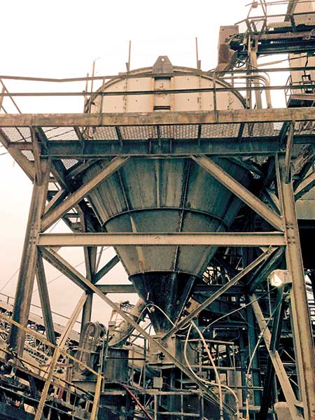 The Sturtevant 16-ft. Whirlwind air classifier produces aglime and concrete sand. Photos courtesy of Rockydale Quarries.