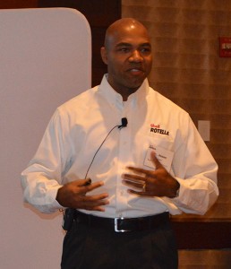 Shell Rotella's Dr. Jason Brown discusses the testing done on the company's latest line of heavy duty diesel engine oils. Photos by Allison Barwacz