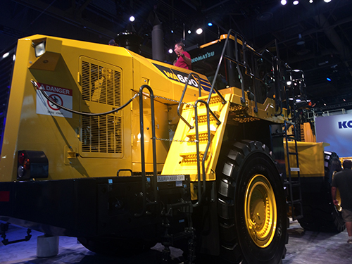 Komatsu's WA600-8 wheel loader displayed at MINExpo International 2016 consumes 13 percent less fuel than its predecessor. Photo by Megan Smalley