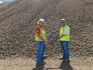 Polydeck regional manager Kent Ropp, left, worked with Alleyton Vox plant manager Brandon Genzer to fine-tune screening performance. Photo courtesy of Polydeck