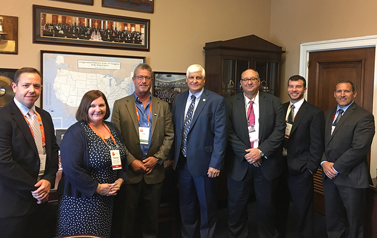 The Ohio delegation stormed Capitol Hill as part of NSSGA's Legislative & Policy Forum. Pictured from left are Franz Peters (Martin Marietta), Therese Dunphy (Aggregates Manager), Tim Rowan (CRH/The Shelly Company), Rep. Bob Gibbs (R-Ohio), Michael Hunt (Martin Marietta) and Pit & Quarry's Kevin Yanik and Rob Fulop. Photo by Ryan Dilworth.