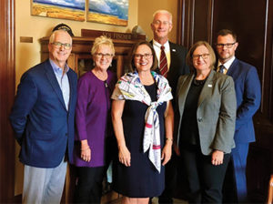 Several industry stakeholders paid a visit to Sen. Deb Fischer (R-Nebraska). From left: Patrick Gorup (CRH/Lyman-Richey), Carol White (CRH/Lyman-Richey), Fischer, Doug Lambert (Superior Industries), Emily Coyner (NSSGA) and John Garrison (Superior). Photo courtesy of John Garrison