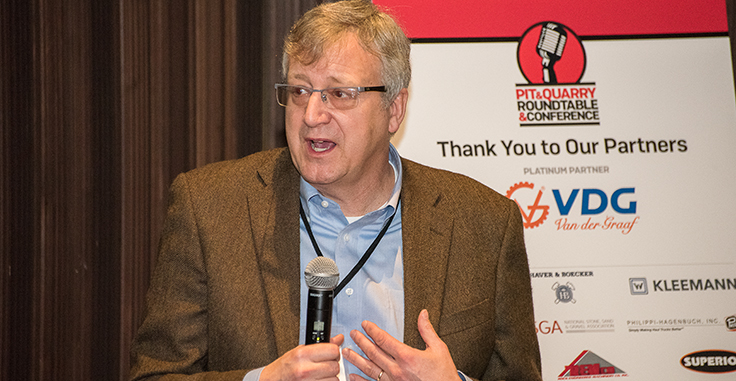 Ogletree Deakins' Bill Doran addresses the 2019 Pit & Quarry Roundtable & Conference. Photo by PamElla Lee