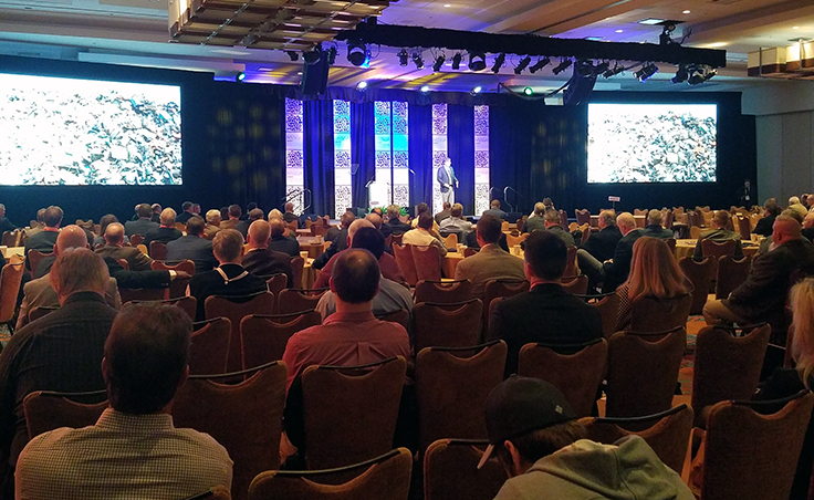 The opening general session of the NSSGA Annual Convention took place Monday at the JW Marriott in Indianapolis. Photo by Kevin Yanik