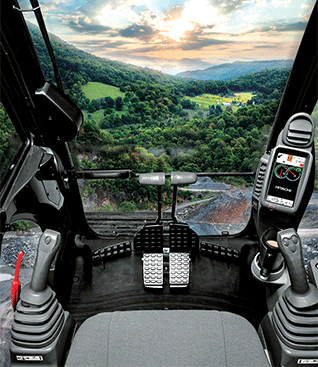 Steve Robertson is quite familiar with this view, as he’s often at the Hitachi excavator’s controls. Photo courtesy of Hitachi