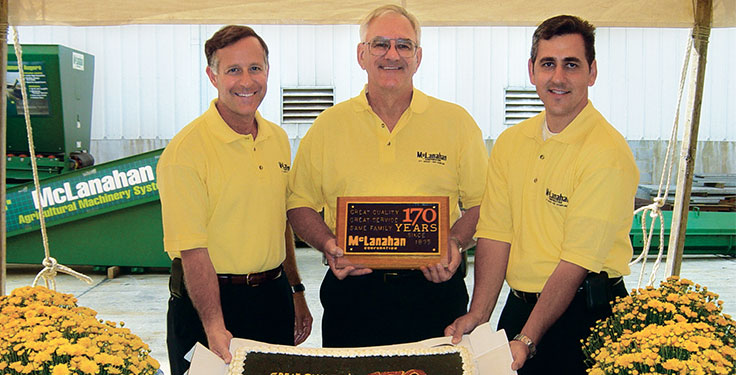 George Sidney, left, celebrated the 170th anniversary of McLanahan Corp. alongside Michael McLanahan, center, and Sean McLanahan back in 2005. Photo: McLanahan Corp.