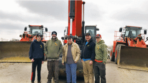 All nine Hixson Sand & Gravel employees are related. Pictured here, from left, are Brock Klink , Bobby Hixson, Raymond Hixson, Jim Hixson and Logan Hixson. Photo courtesy of Doosan