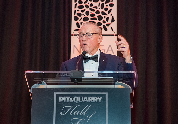 Polydeck's Manfred Freissle is enshrined in the Pit & Quarry Hall of Fame Feb. 11, 2019, in Indianapolis. Photo courtesy of PamElla Lee Photography