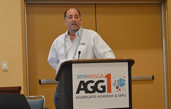 DroneView Technologies' CEO Michael Singer discusses the considerations for integrating a drone into an aggregate operation. Photo by Allison Barwacz