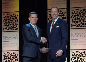 Weldon Materials' Bob Weldon, right, success CRH Materials Americas' Randy Lake as NSSGA chairman. Photo courtesy of NSSGA
