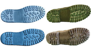 he images on the top show a 3-D scan, left, and a photograph, right, of a maintenance worker’s boot before it was given to a miner. The bottom images show the 3-D scan and photo of that same boot after being worn to work at a mine for 15 months. The treads on the heel are completely worn away, leaving no channels. Treads are also worn away from the ball of the foot to the point that the fluid evacuation channels are severely diminished. Photo courtesy of NIOSH