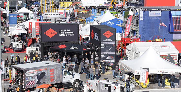 Indoor and outdoor exhibits were available to those who attended World of Concrete 2019 at the Las Vegas Convention Center. Photo courtesy of Informa Exhibitions