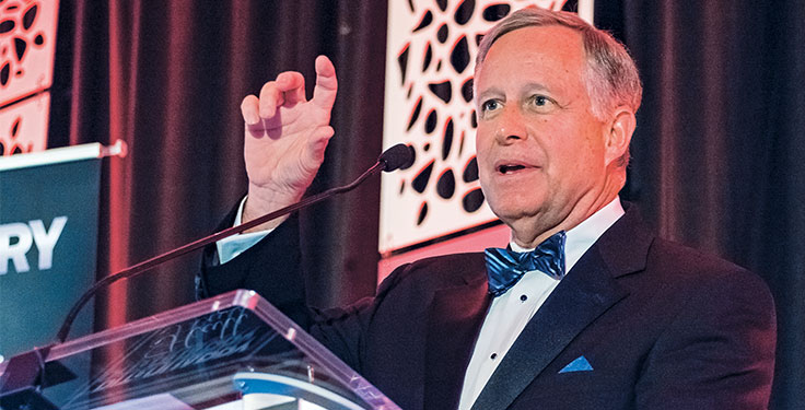 In his induction remarks, George Sidney characterized the aggregate industry as a noble industry, one that represents a base for everything. “Everything starts with us,” he says, “whether it’s construction aggregate or the mining and mineral processing industries.” Photo by PamElla Lee Photography.