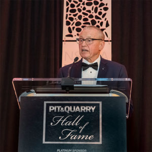 Manfred Freissle touched on his signature development, synthetic modular screen media, during his Hall of Fame induction speech. Says Freissle: “We proved it over many years.” Photo by PamElla Lee Photography.