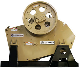 Telsmith’s Hydra-Jaw H2238 jaw crusher is available in stationary, tracked and wheeled configurations. Photo courtesy of Telsmith.