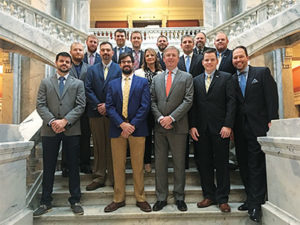 As part of their program, the Emerging Leaders paid a visit to the Kentucky General Assembly in Frankfort, Kentucky. Pictured here in front of Kentucky’s Senate chamber, the group had the opportunity to be recognized in the state House chamber as part of the Kentucky Crushed Stone Association, which is celebrating its 75th anniversary in 2019. Photo courtesy of Kentucky Crushed Stone Association