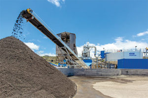 Hawaiian Cement’s new plant produces up to 345 tph of aggregate used in concrete products. Photo courtesy of CDE