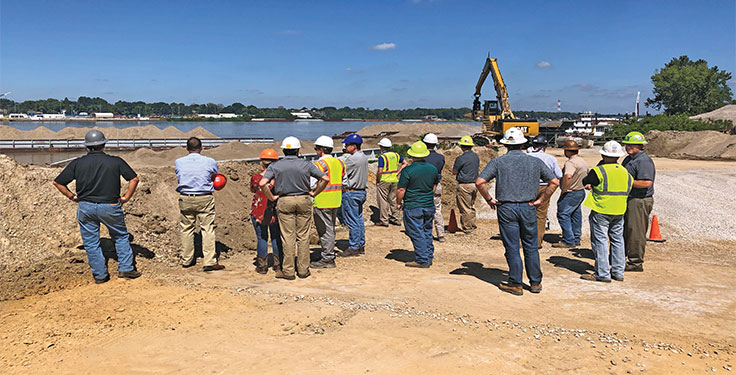 Participants in the Kentucky Crushed Stone Association’s Emerging Leaders program have visited industry sites around the Bluegrass State, including this Nugent Sand Co. operation on the Ohio River in Louisville, Kentucky. Photo courtesy of Kentucky Crushed Stone Association.