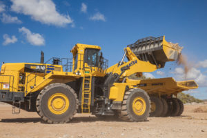 Komatsu's WA900-8 features a Tier 4 Final engine that outputs a net horsepower of 899 hp. Photo courtesy of Komatsu
