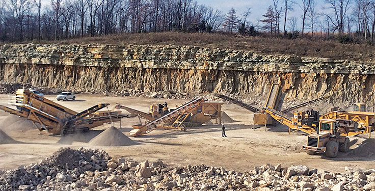 With its IRock portable crushing and screening plants, Magruder Limestone can detonate a new area of a quarry and then maneuver the equipment back in – all in about a half hour. Photo courtesy of Ironclad Marketing