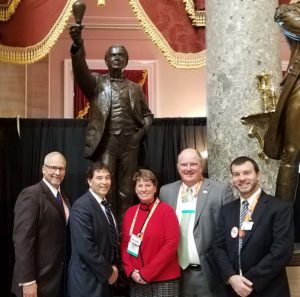 Rep. Troy Balderson (R-Ohio), second from left, visits with members of the Ohio delegation during the 2019 NSSGA Legislative & Policy Forum. Pictured from left are OAIMA's Pat Jacomet, Balderson, Julie and Chris Nawalaniec of Steadman Machine Co. and P&Q's Kevin Yanik. Photo courtesy of Kevin Yanik