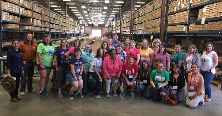 Texas science teachers enjoy a tour of the Austin Core Research Center at the Bureau of Economic Geology during a TMRA Teacher Workshop. The award-winning educational workshops are offered each summer covering lignite, uranium and industrial minerals mining. Photo courtesy of TACA