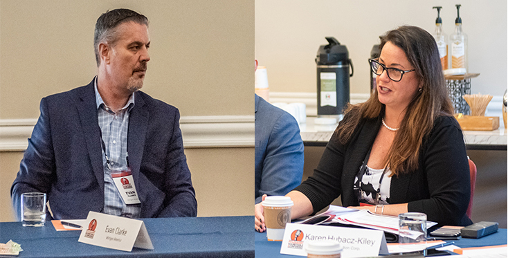 Kleemann's Evan Clarke, left, and Bond Construction Corp.'s Karen Hubacz-Kiley participated in the 2020 Pit & Quarry Roundtable & Conference. Photos: PamElla Lee Photography