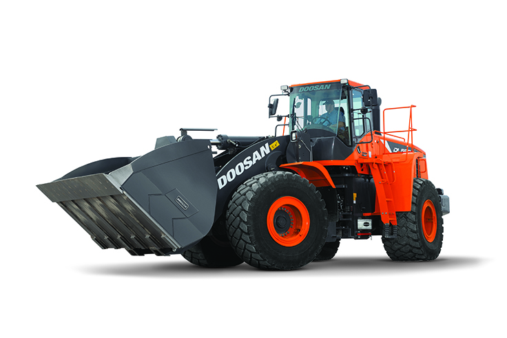 Doosan debuted its new DL580-5 wheel loader – the largest in its lineup – at ConExpo-Con/Agg 2020. Photo: Doosan