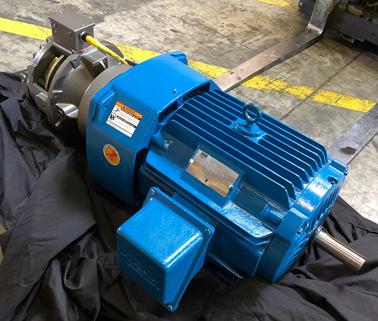 The MagnaShear motor brakes from Force Control Industries feature a quick-mount feature for quick and easy mounting to drive motors in NEMA frame sizes 56 to 449 or some IEC frame motors. Photo: Force Control Industries
