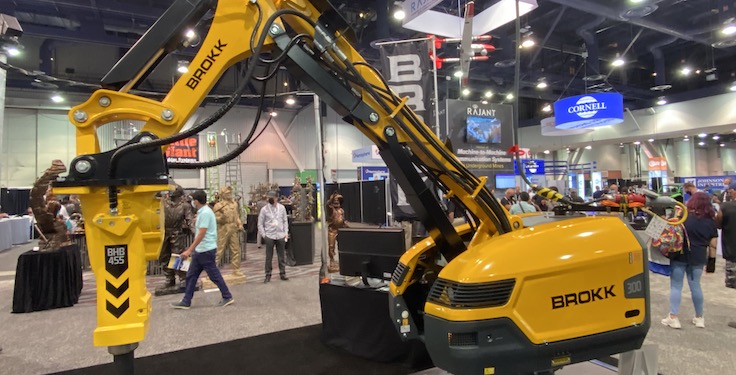 Brokk's newest piece of equipment, the Pedestal Boom, was on display at MINExpo International 2021. Photo: P&Q Staff