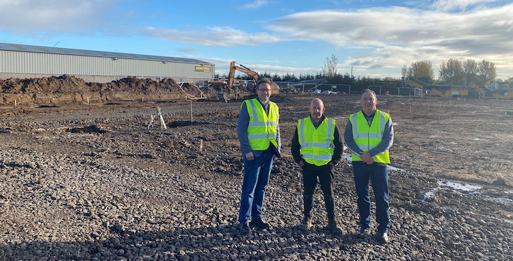 From left: Cory Jenson, McLanahan executive vice president; Martin Quinn, Anaconda managing director; and John Rabel, McLanahan executive vice president pose for a photo at the groundbreaking of Anaconda's new facility in Northen Ireland. Photo: McLanahan