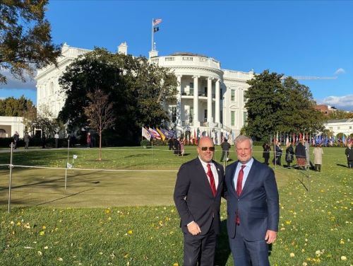 Roger Group's Darin Matson and the National Stone, Sand & Gravel Association's Michael Johnson attended the White House's ceremonial signing of the Infrastructure Investment & Jobs Act (IIJA). Photo: NSSGA