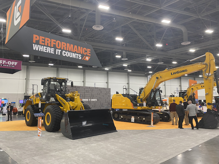 LiuGong's 856H wheel loader and 922F excavator each have feature a Stage V engine, an upgrade from the previous iteration's Tier 4 Final version. Photo: LiuGong North America
