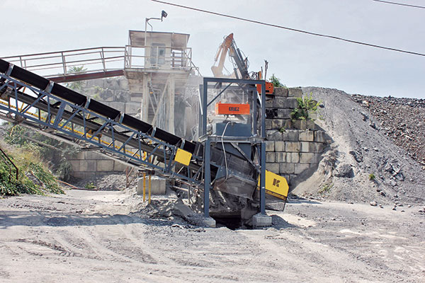 The Eriez SP magnet seen here at a Carmeuse Lime & Stone operation removes large amounts of ferrous materials conveyed in heavy burden depths. Photo: Eriez