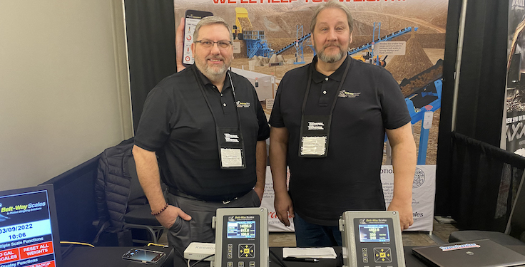 Belt-Way Scales Ron Vocelka, left, and Tim Maloy displayed their latest offerings at Aggregate Expo in Fargo, North Dakota. Photo: P&Q Staff