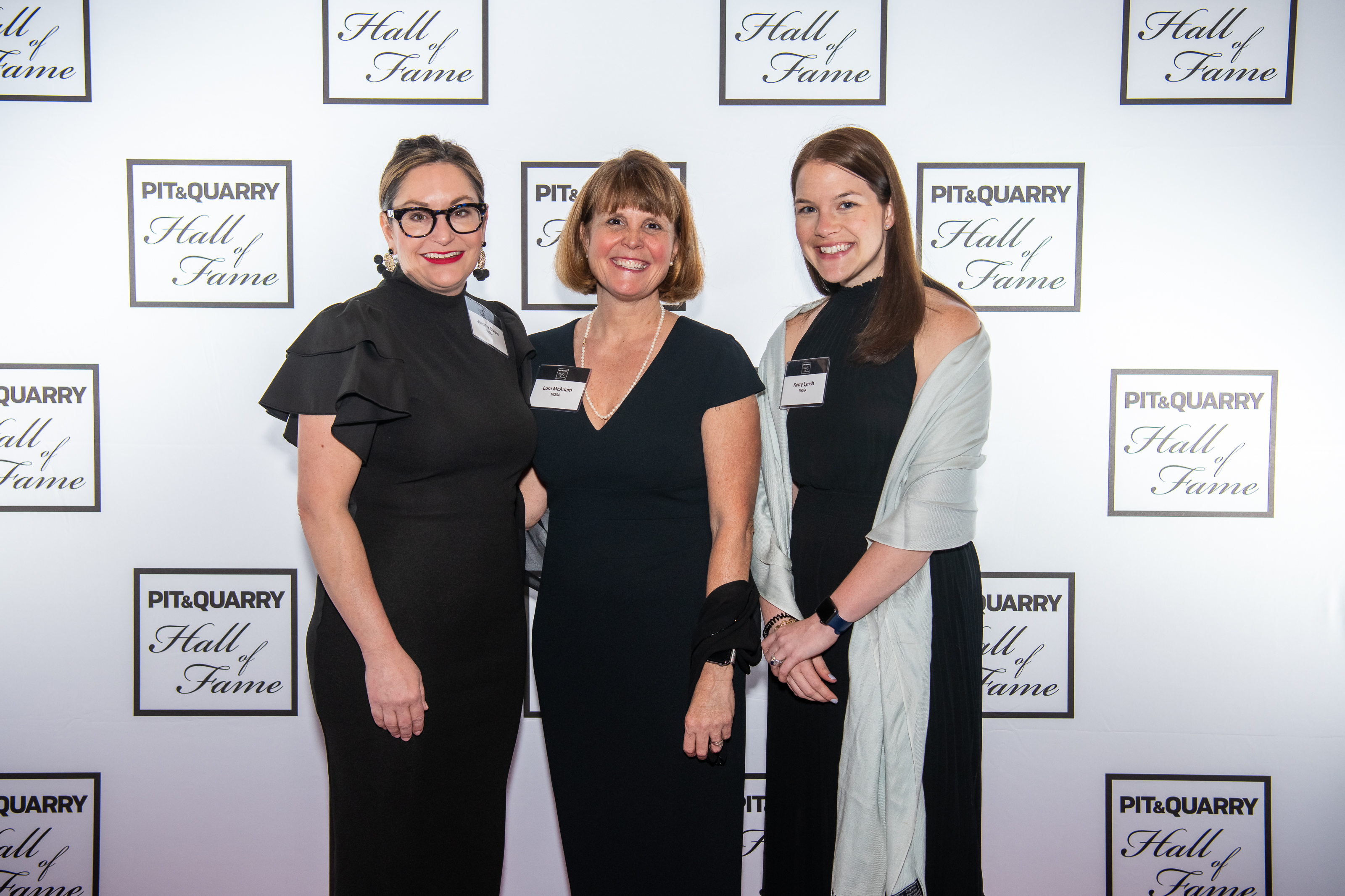 The National Stone, Sand & Gravel Association had a number of representatives at the Hall of Fame. Among them, from left, were Jennifer Dugas, Lura McAdam and Kerry Lynch. Photo: PamElla Lee Photography