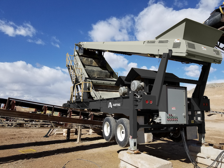 Astec says its latest portable screen plant, the PTSC2828VM, features an 8-ft. x 18-ft. top deck and an 8-ft. x 12-ft. bottom deck. Photo: Astec