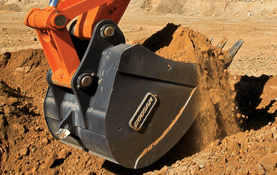 Attachments for Doosan's -7 Series crawler excavators are designed to match the excavator's load rating and hydraulic performance. Photo: Doosan