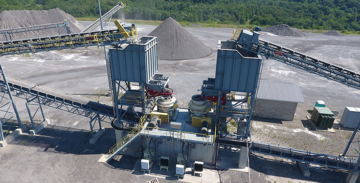 Nordberg HP400 cone crushers handle the Bison Plant’s secondary and tertiary crushing. Photo: Allegheny Mineral