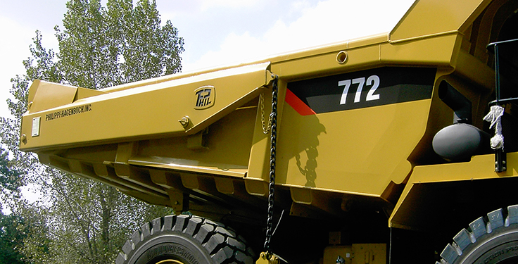 Philippi-Hagenbuch tailgates include models suited for both articulated and rigid-frame trucks, making them a solution for everything from quarries to coal mines to mineral mining applications. Photo: Philippi-Hagenbuch