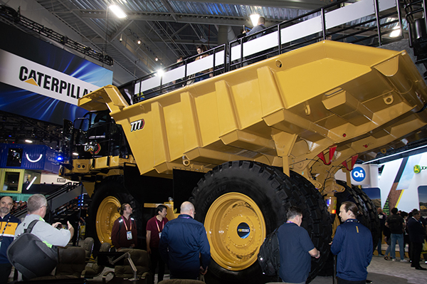 Showcasing a 100-ton 777 hauler in its CES booth, Caterpillar offered details about how it will collaborate with Luck Stone to bring autonomous hauling technology to the company’s Bull Run Plant in Chantilly, Virginia. Photo: P&Q Staff