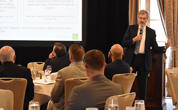 George Reddin, managing director of FMI Capital Advisors, delivered his annual construction materials market outlook for Roundtable attendees. Photo: P&Q Staff