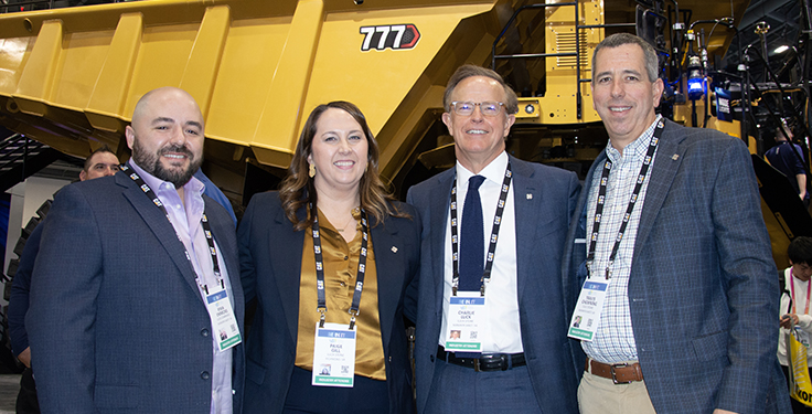 From left: Luck Stone’s Ryan Emmons, Paige Gill, Charlie Luck IV and Travis Chewning were present at CES 2023 in Las Vegas to celebrate the company’s new venture with Caterpillar. Photo: P&Q Staff
