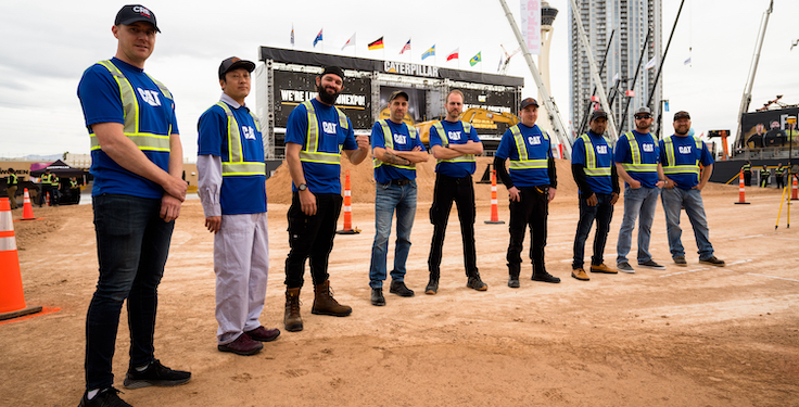 The nine finalists of Caterpillar's Global Operator Challenge represented seven countries (Australia, Brazil, Germany, Japan, Poland, Sweden and the U.S.). Photo: Caterpillar