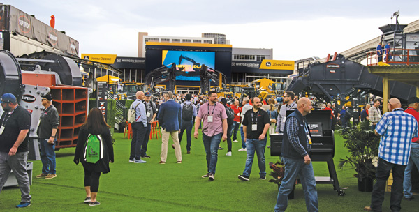 In the Silver Lot, the Superior Industries booth (foreground) attracted plenty of ConExpo-Con/Agg visitors alongside the expansive John Deere-Wirtgen Group booth (background). Photo: P&Q Staff