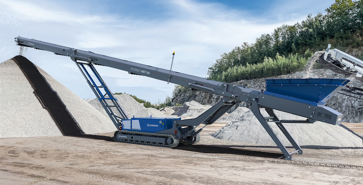 Kleemann's new Mobibelt MBT 20i and MBT 24i stackers can feed materials with an edge length of up to 8 in. Photo: Kleemann