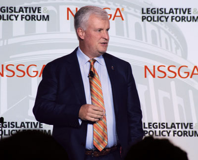Michael Johnson, president and CEO of the National Stone, Sand & Gravel Association, offered updates on the organization during the Legislative & Policy Forum. Photo: P&Q Staff