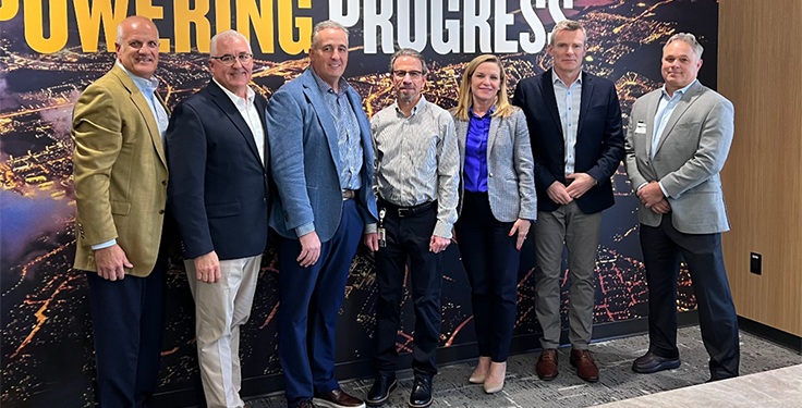 Executives from CRH including Scott Parson (third from left) met with Caterpillar CEO Jim Umpleby (fourth from right) and group president Denise Johnson (fifth from right) in Irving, Texas. Photo: CRH