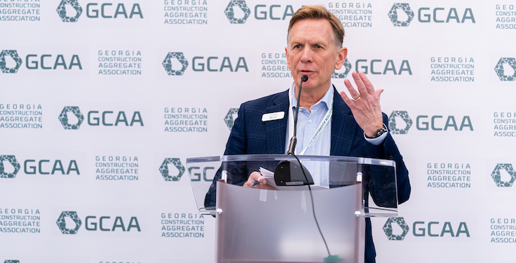 Georgia Construction Aggregate Association executive director Jeff Wansley addresses attendees of the association's annual Management Workshop & Expo. Photo: Tom Smarch
